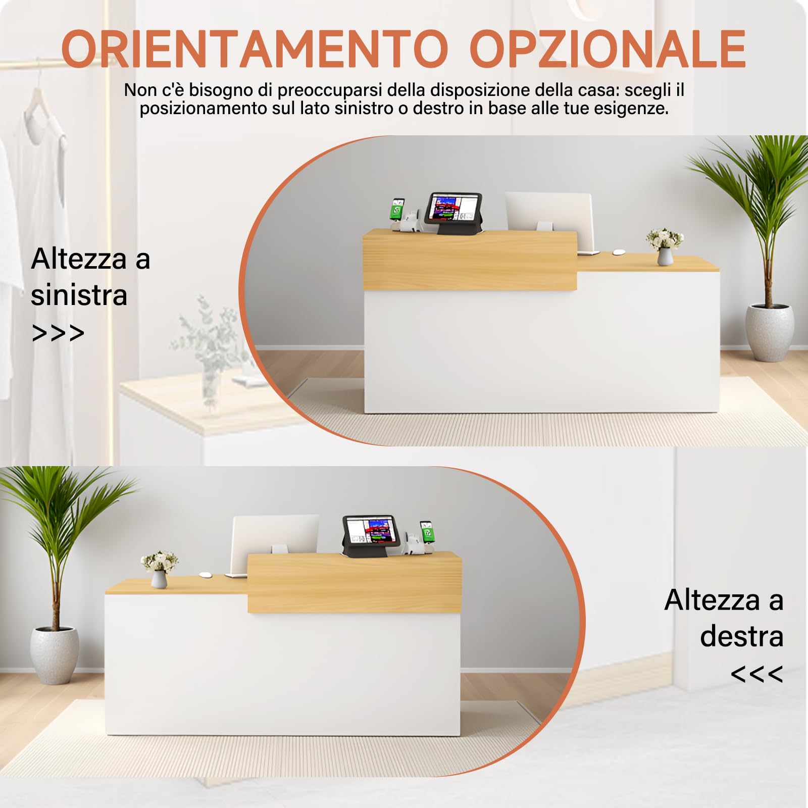 Bancone Reception con Cassetto e Ripiani Aperti, 100–240 cm Banco Reception Moderno per Uffici, adatto per Saloni, Hall e Negozi al Dettaglio