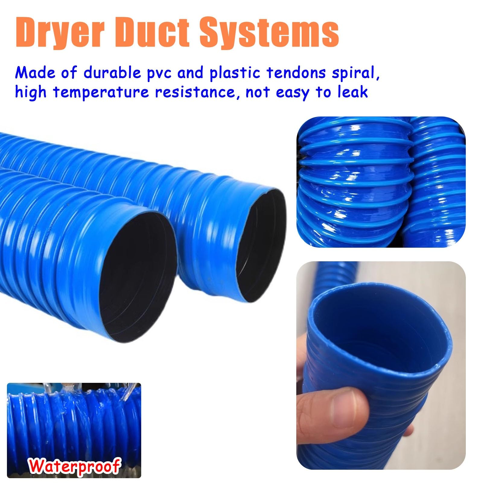 Tubo di sfiato resistente in PVC blu per asciugatrice, diametro 100 mm, lunghezza 1 m, tubo di scarico per condotto dell'aria B, per sfiati asciugatrice