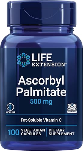 Life Extension Palmitato de ascorbyl 500mg – Suplemento de vitamina C soluble en grasa para apoyo inmunológico y longevidad – Soluble en agua sin