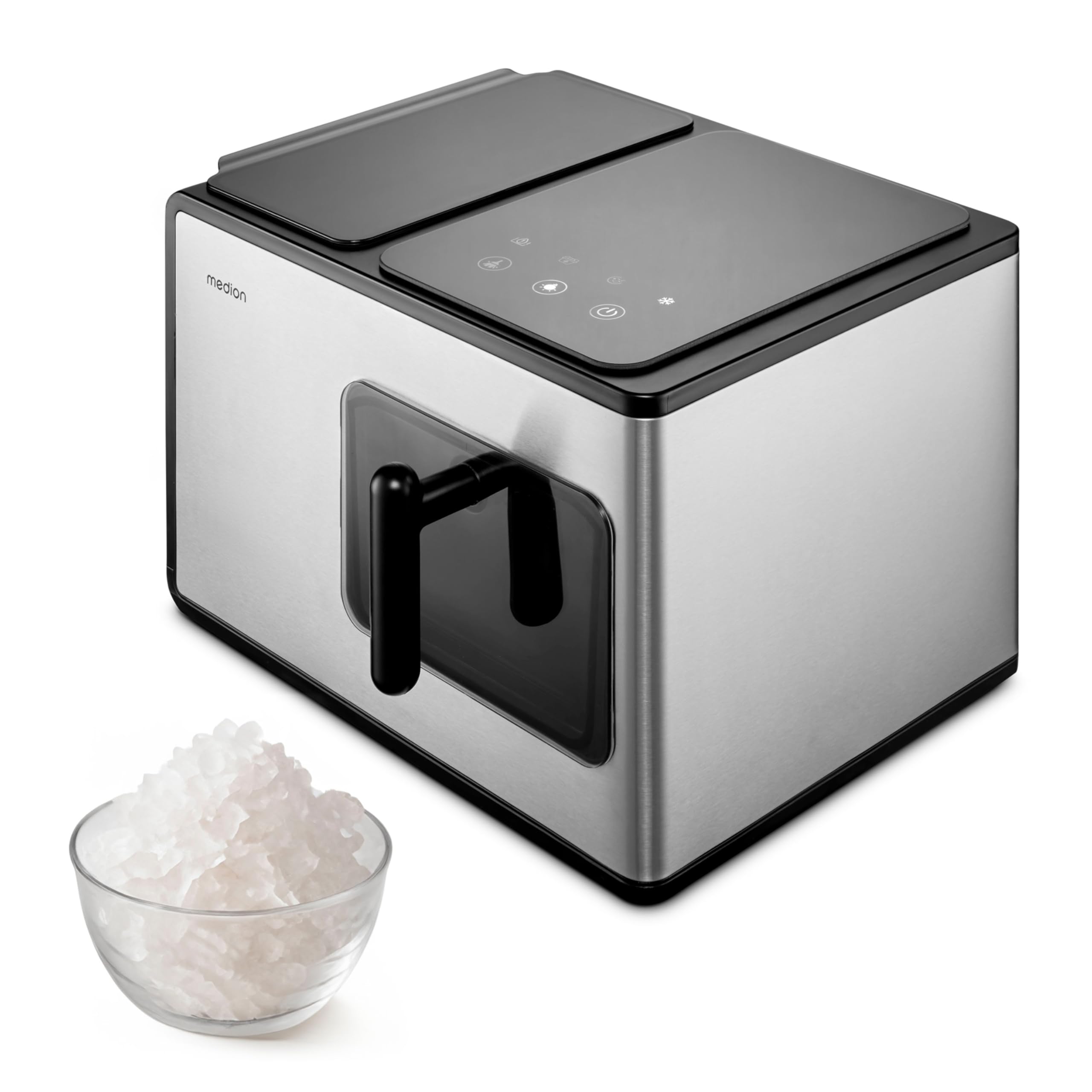 MEDION Eiswürfelmaschine (Nugget Eiswürfel, Crushed Ice, perfekt für Getränke & Cocktails, 2 Liter Tank, bis zu 15kg Eiswürfel, kurze Produktionsdauer ca. 5 Min., selbst reinigend, MD11960)