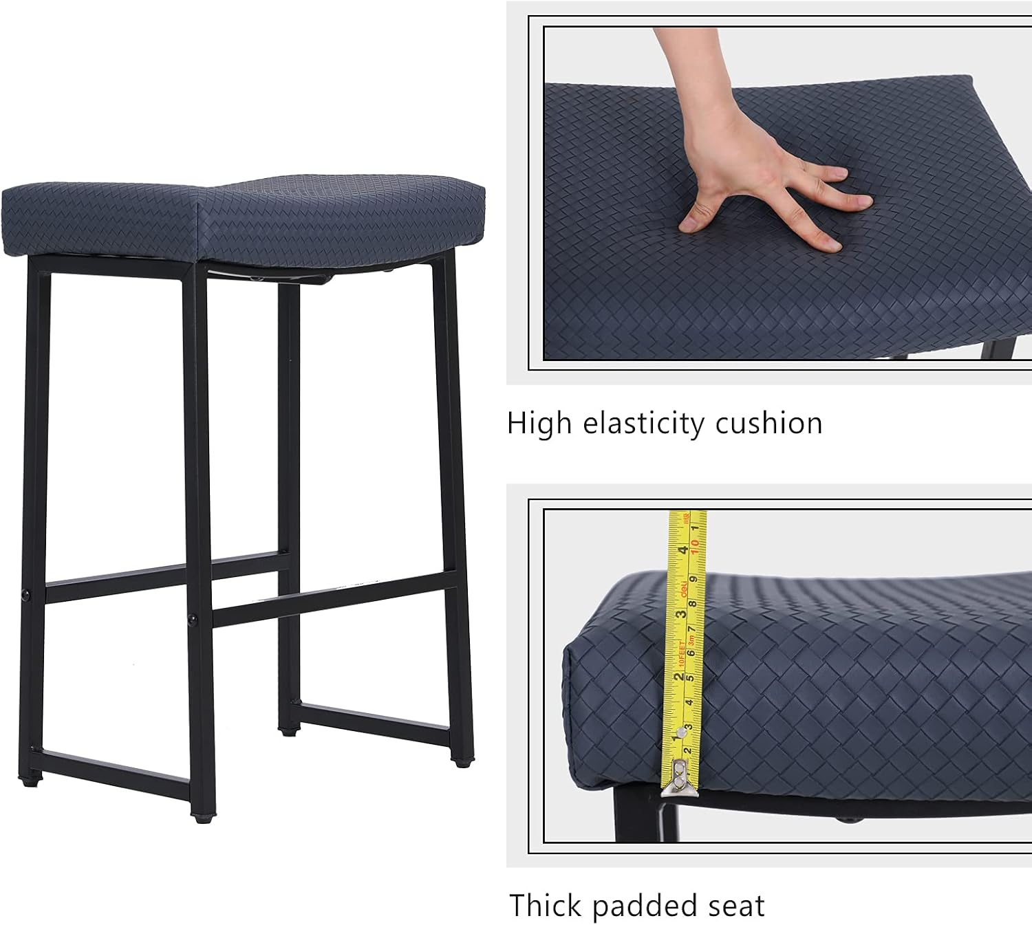 Sophia & William 24" Bar Stool Counter Height Bar Stools, Modern PU Leather Upholstered Stools with Footrest, Metal Backless Kitchen Dining Chairs for Pub Island Bar Bistro, 330lbs(Blue 2 Pack)