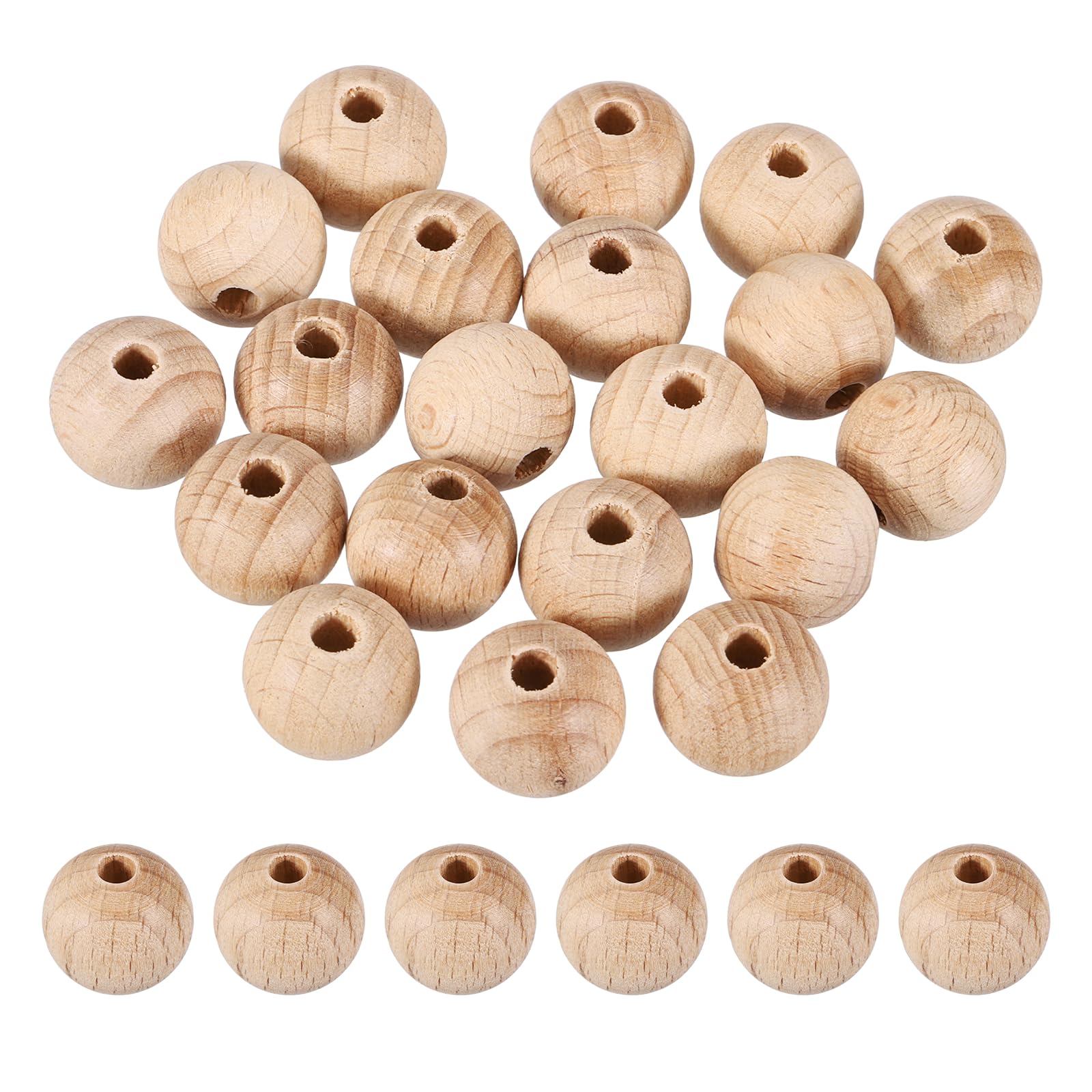 sourcing map 20 Pcs 16mm Wood Beads, Pure Natural Round Wooden Beads — image 1