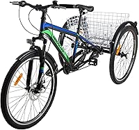 Vista 22 de H&ZT Triciclo para adultos, bicicleta de 3 ruedas, triciclo crucero, con engranaje de 7 velocidades, mango de freno de estacionamiento, escalón
