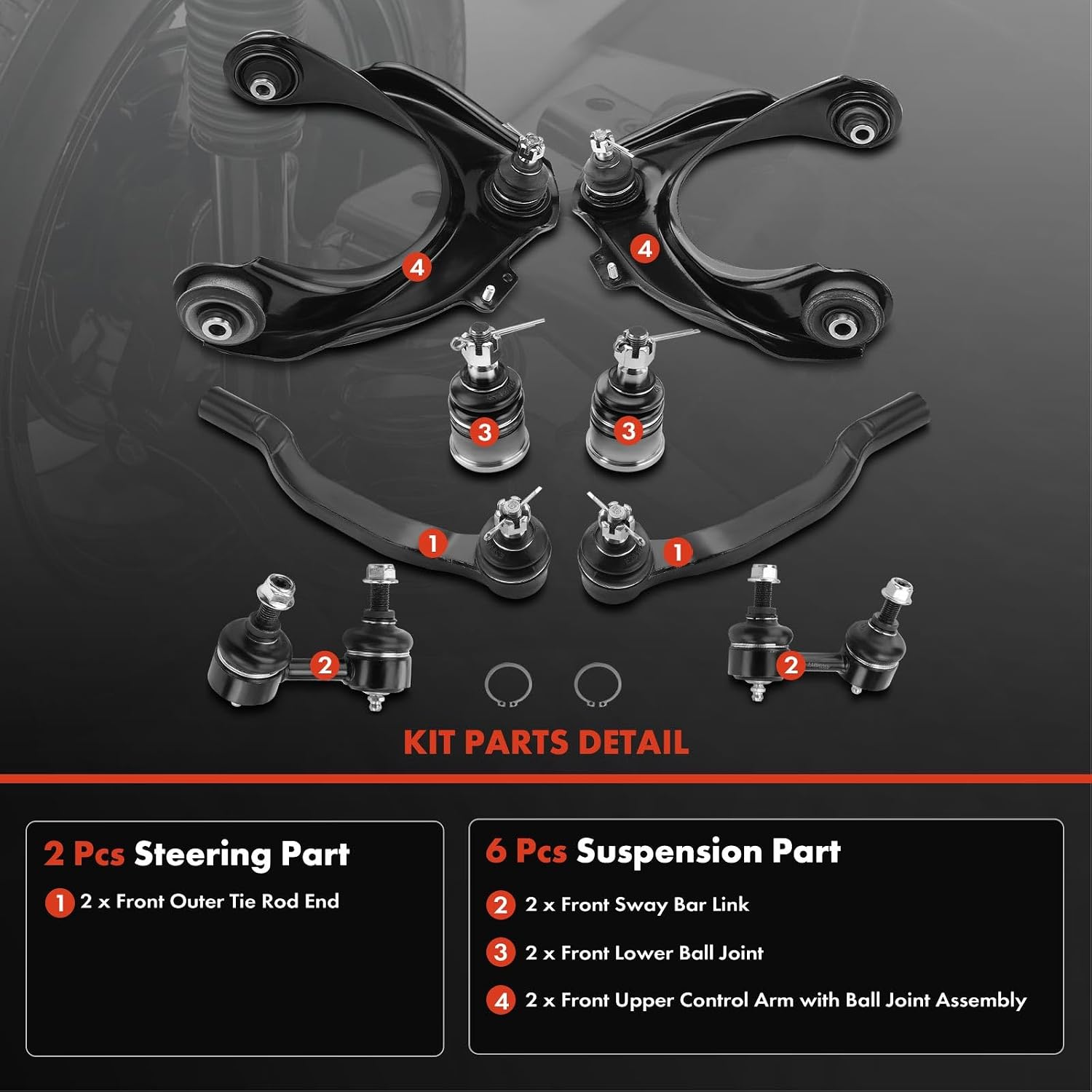 A-Premium 8Pcs Front Suspension Kit, Upper Control Arm, Lower Ball Joint, Sway Bar Link, Outer Tie Rod End, Compatible with Honda Accord 1998-2002, Acura TL 1999-2003, CL 2001-2003