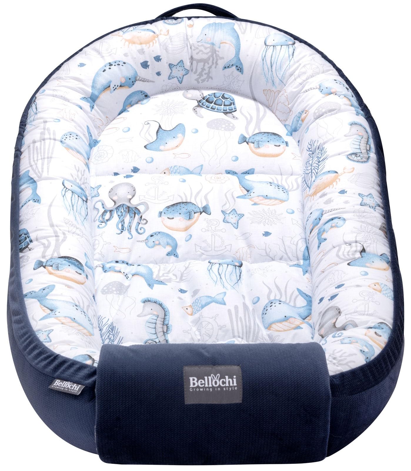 Bellochi Nid d'ange pour nouveau-né | Chaise longue | 100% coton | 90 x 60 x 12 cm – avec bords de protection | 0-9 mois | Verne