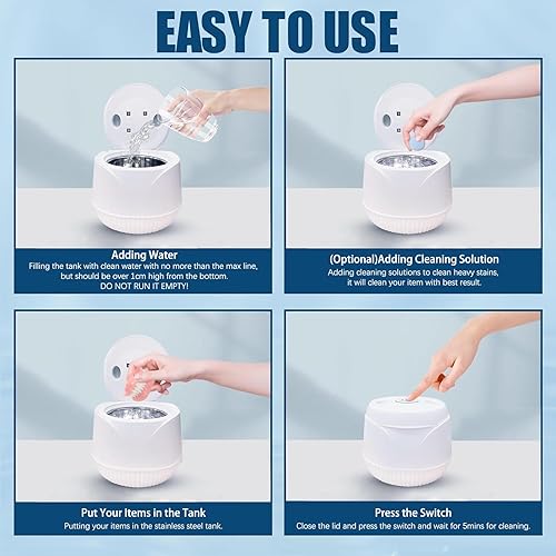 Miniatura 6 de Limpiador ultrasónico U-V de 6.8 fl oz para dentaduras, retenedor, alineador, bandejas blanqueadoras, protector bucal, cabezal de cepillo de