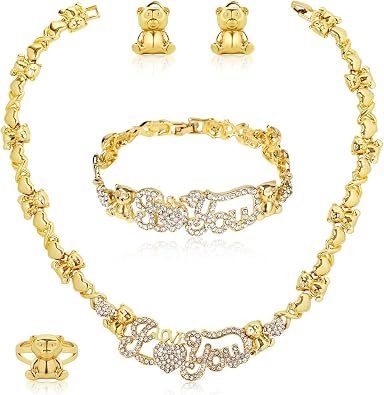 Woman Jewelry Sets Gold Jewelry Sets XOXO Womens Gold Jewelry Fashion Jewelry Necklaces Earrings Woman Accessories Bracelets Jewelry Gifts Love Necklaces