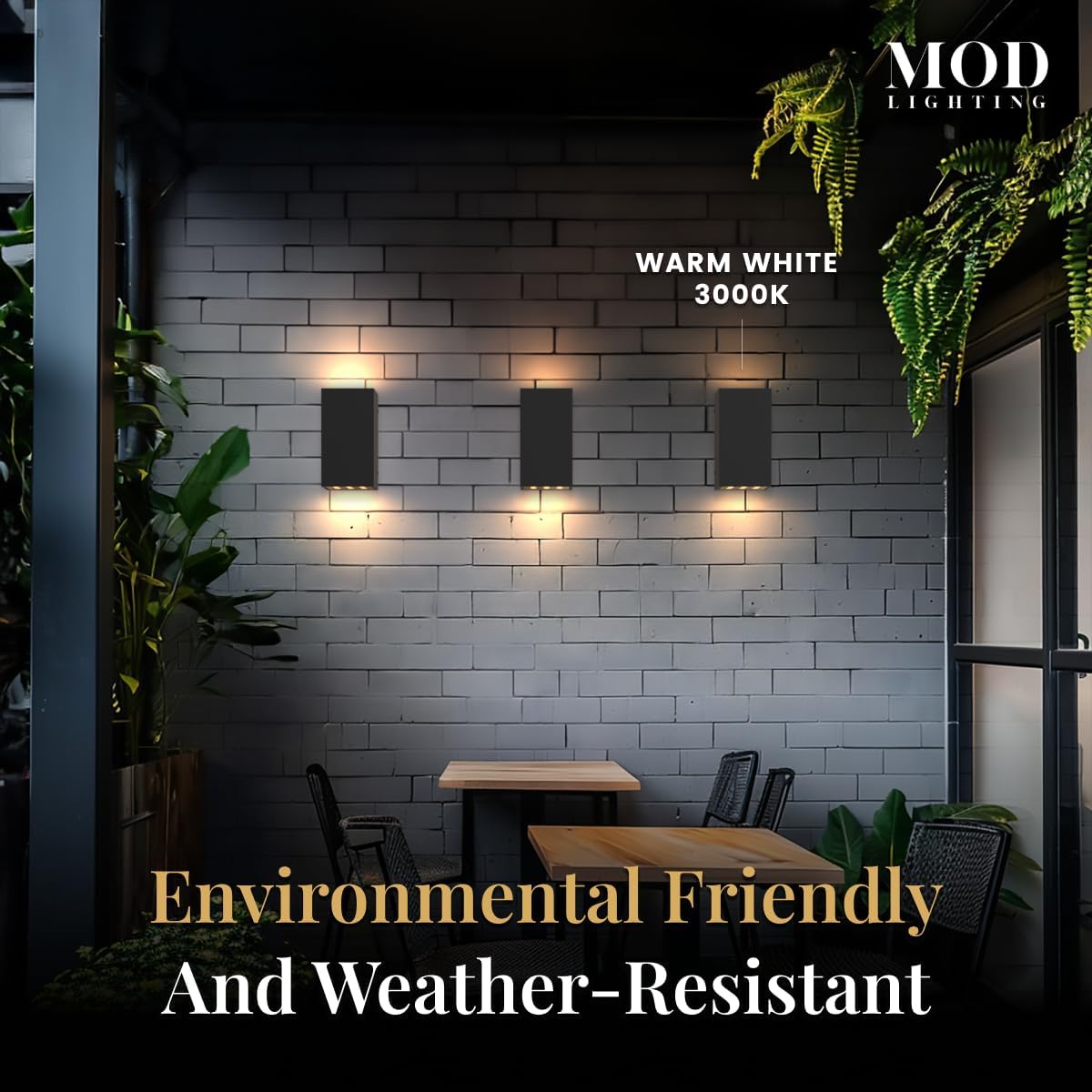 MOD LIGHTING Harlow | Modern Outdoor Wall Lights LED, Square Up Down Wall Sconce Lights Patio, Outdoor Light Fixture, IP65 Waterproof Porch Light, 1 Pack (Black | Warm White)