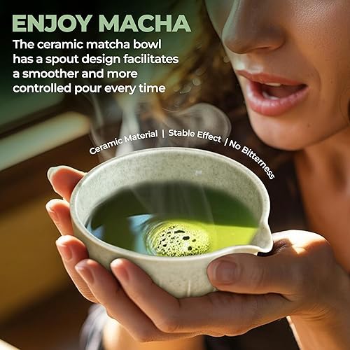 Miniatura 4 de Juego de té matcha juego de regalo, cuenco a juego (17 onzas), batidor Matcha con soporte, boquilla, juego de 4 piezas, el mejor regalo, ceremonia