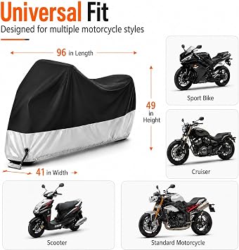 Hanmir Motorcycle Cover Waterproof Outdoor with Lock-Holes & Storage Bag