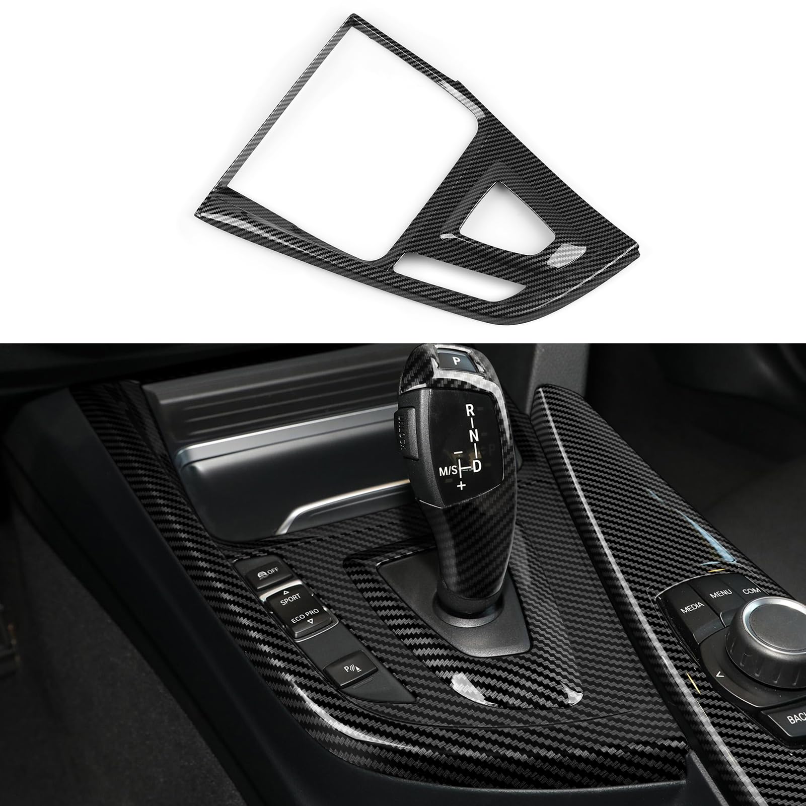 Car Decal Gear Shift Cover Carbon Color ABS Trim Sticker fits for BMW F30 F31 F32 F33 F34 F36 Interior Accessories - Convertible NOT FIT