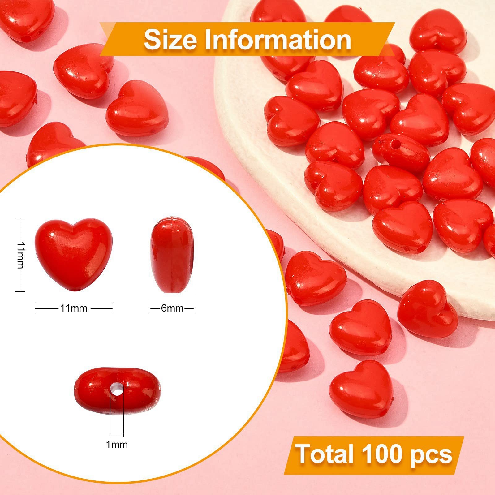 DanLingJewelry 100pcs Red Acrylic Heart Beads - Sweet Mini Spacer Hearts for DIY Jewelry Making Crafts, 100pcs - red heart, Wide - Image 2