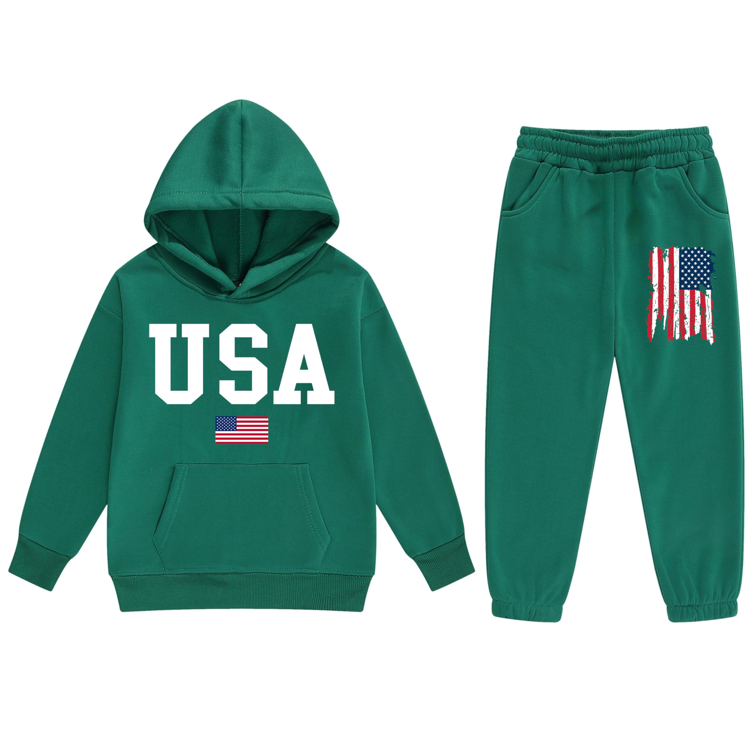 Vivimeng Boys USA Sweatshirt Suit Kid USA Hoodie Set American Flag Sweater Girls American Hooded Pullover Suit