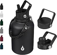 Vista 113 de BJPKPK - Botellas de agua aisladas con tapa con popote, botella grande de metal de 32 onzas con 3 tapas, termo reutilizable sin fugas y sin BPA