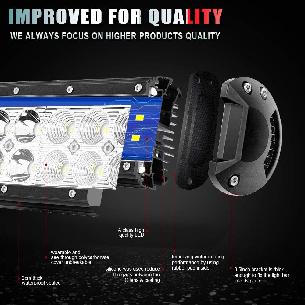 TURBO SII 12 Inch LED Light Bar Spot Flood Combo Beam 180W Double Row Light Bar Off Road Driving Led Work Lights for UTV ATV Truck Boat Waterproof