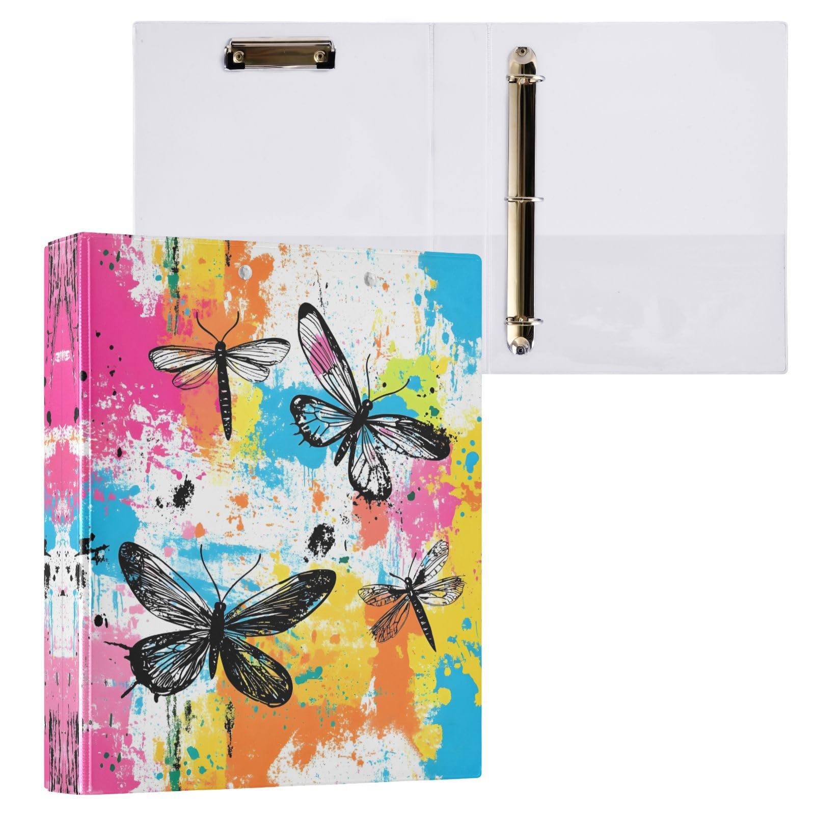 Raccoglitori a 3 anelli da 3,8 cm, motivo libellule, decorativi, rotondi, con clip in metallo, organizer per casa e ufficio, confezione da 2
