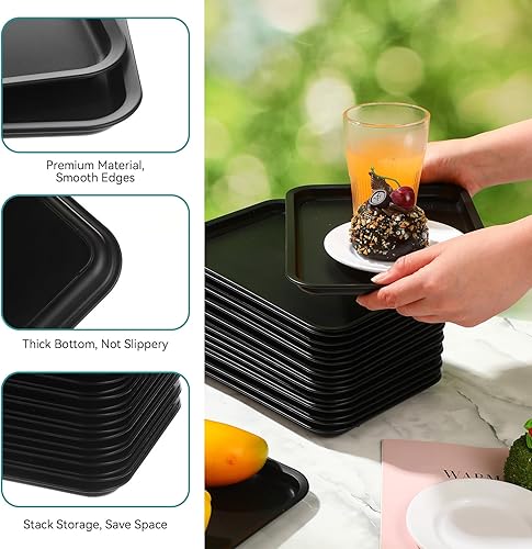 Miniatura 10 de Sintuff 20 bandejas de plástico de comida rápida a granel, bandejas coloridas para cafetería, bandejas para servir restaurante, bandeja para