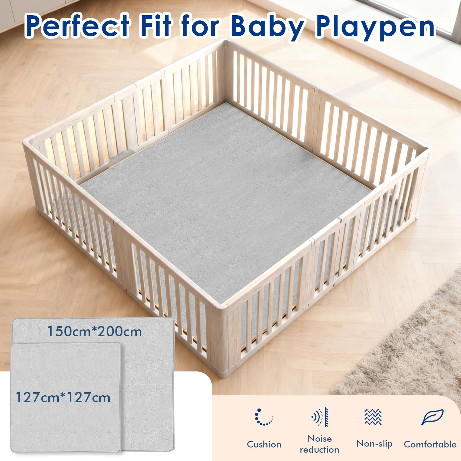 Wdmiya Tapis d'éveil Bébé 200x150x3cm, Tapis de Jeu avec Mousse Rembourrée et Fond Antidérapant Tapis, Tapis De Motricité Favorisant Le Développement Sensoriel, Cadeau Naissance Bébé(Gris, 200x150cm)