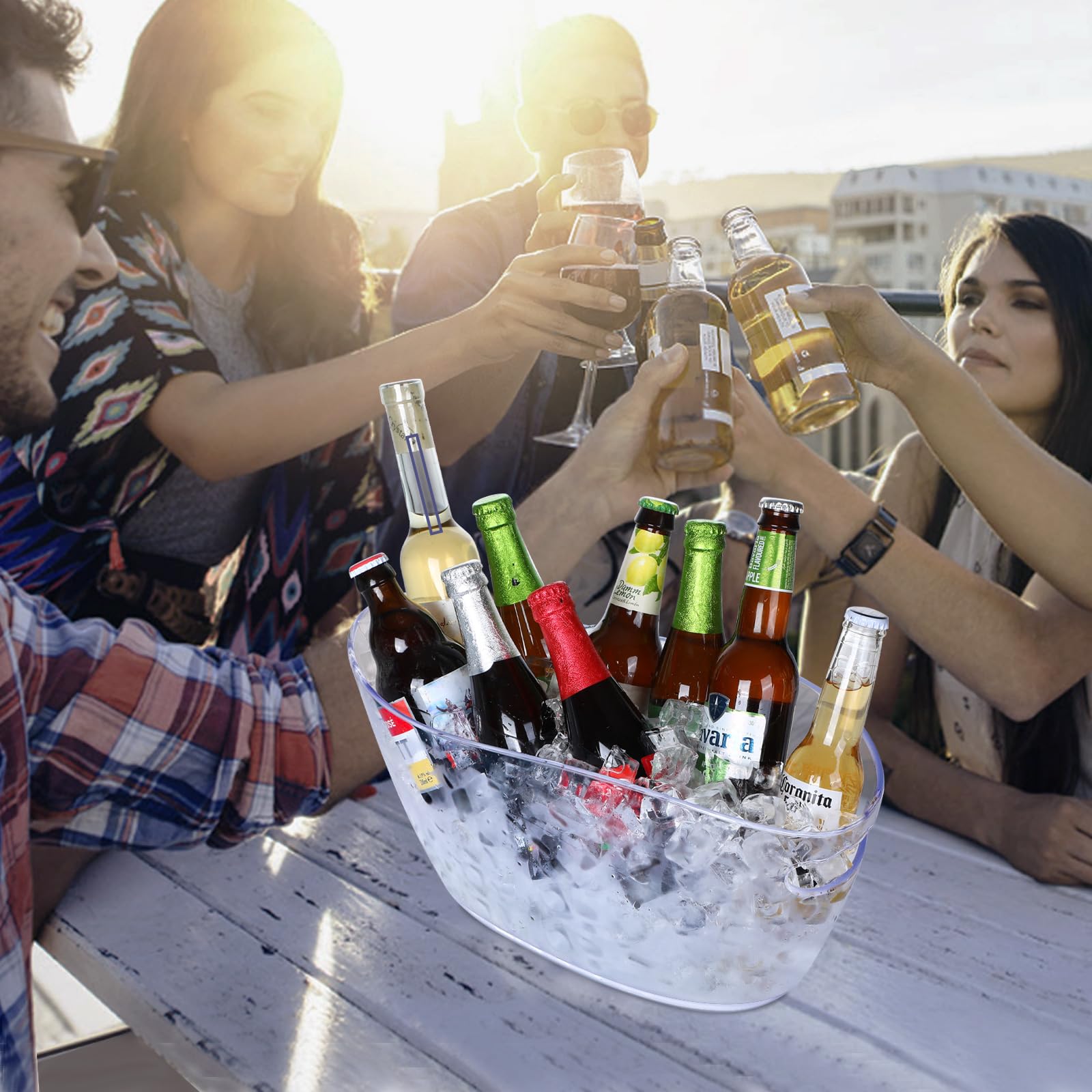 Eiskübel für Getränke, Eiskübel für Partys, transparenter Acryl-Champagnereimer mit Schaufeln, Mimose, Bar, Zubehör, Wellen-Eiskübel für Wein, Cocktail, Bierflasche (6,5 l), 3 Stück