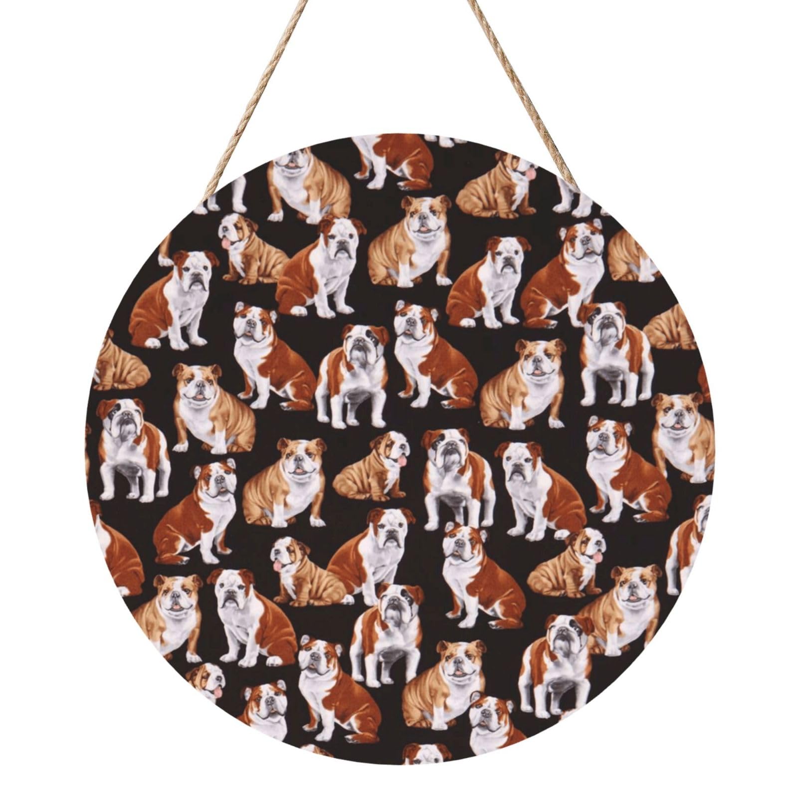 InOmak English Bulldog, Round Wood Panel Painting 12 in, Wall Hanging Painting For Home