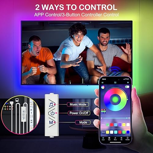 Miniatura 3 de HOUHUI Luces LED para TV de 13 pies, tira de luces LED RGB para retroiluminación LED de TV de 32 a 65 pulgadas, control de aplicación, tira de luces