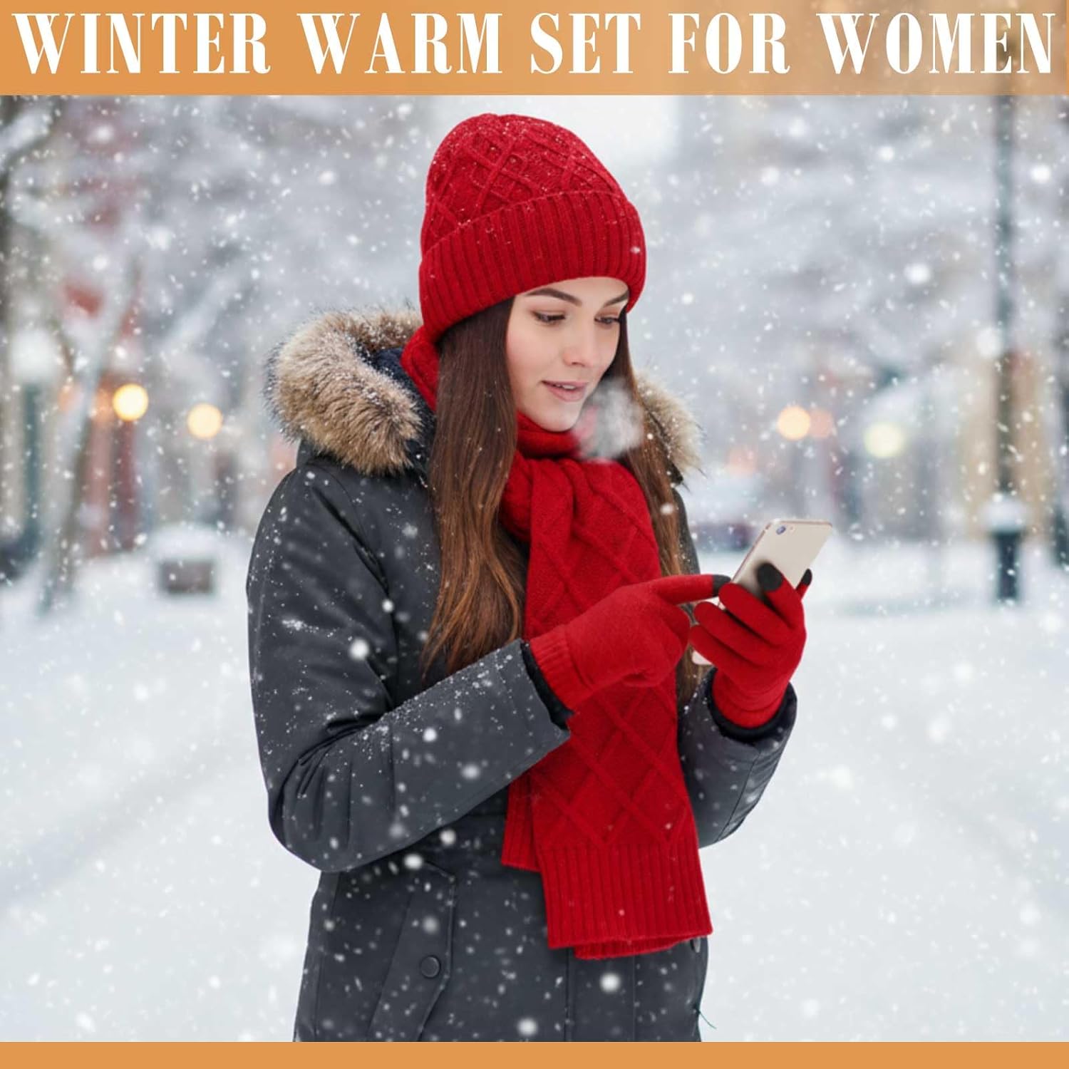 Geyoga 6 Pcs Winter Warm Set for Women Warm Beanies Hats Touchscreen Gloves Long Scarf Ear Muffs Socks Winter Gifts for Women - Image 6