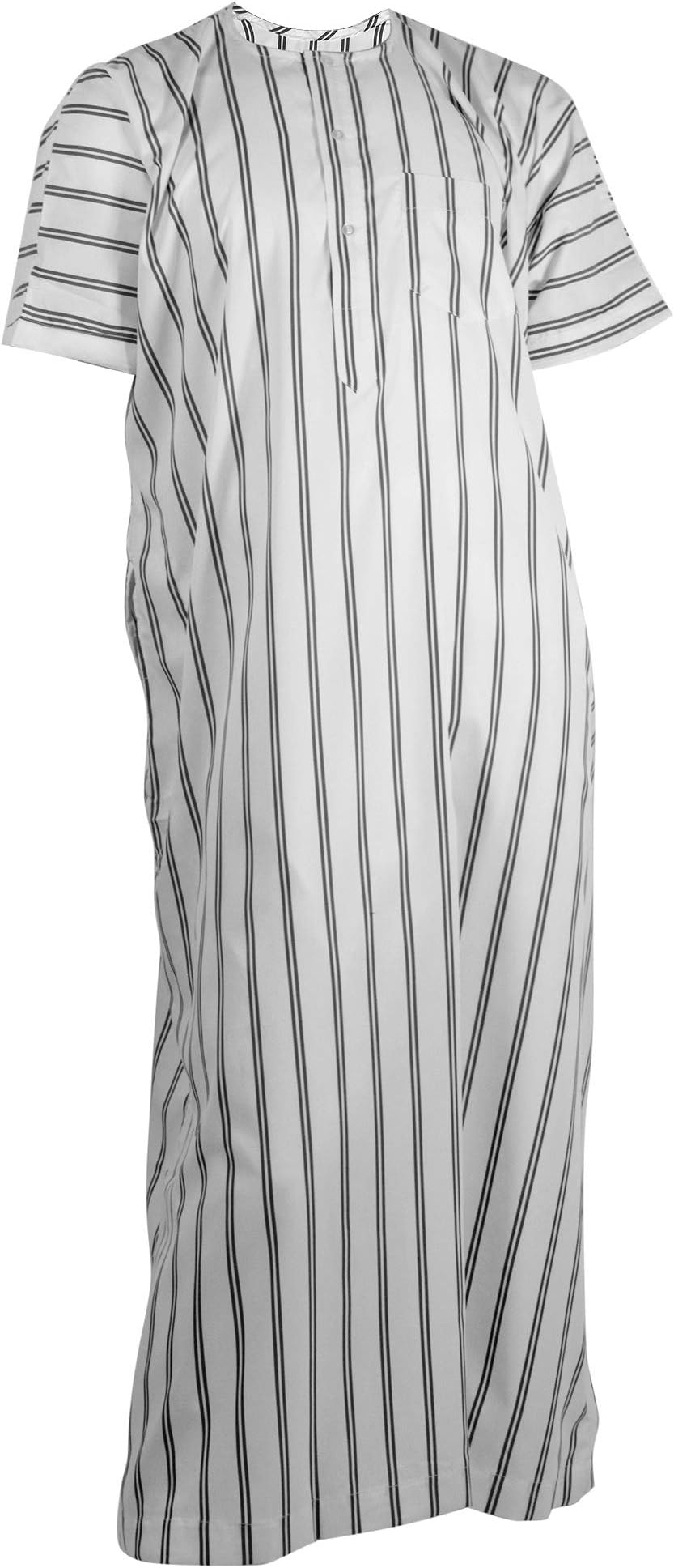 Hijaz Silky White Double Stripe Casual Short Sleeve Men's Thobe with Pockets