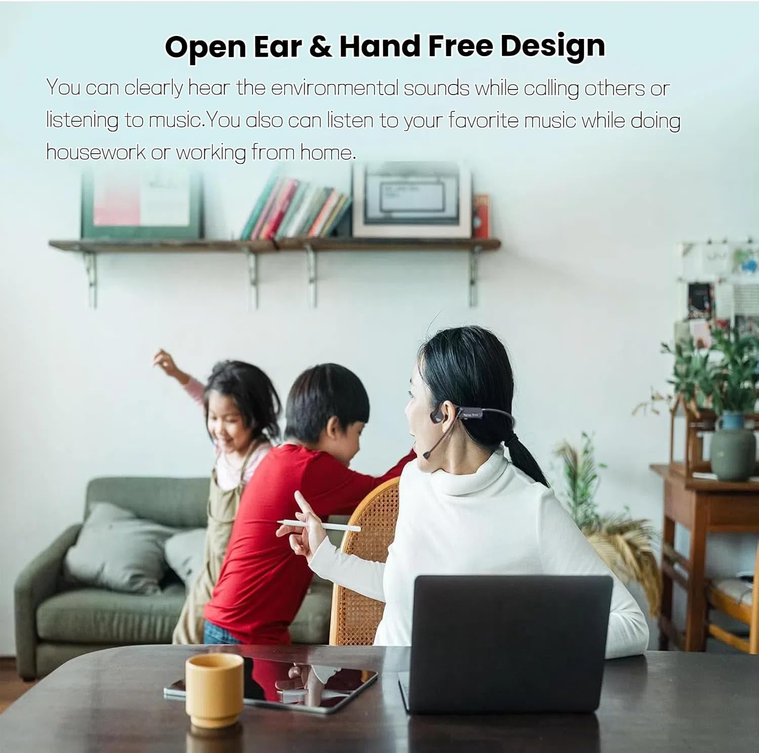 Bone Conduction Bluetooth Headphones with Mic Wireless Computer Headset Built in Mic Noise Canceling Multipoint Connection Open Ear Comfortable for Running Cycling Working Driving Workouts - Image 5