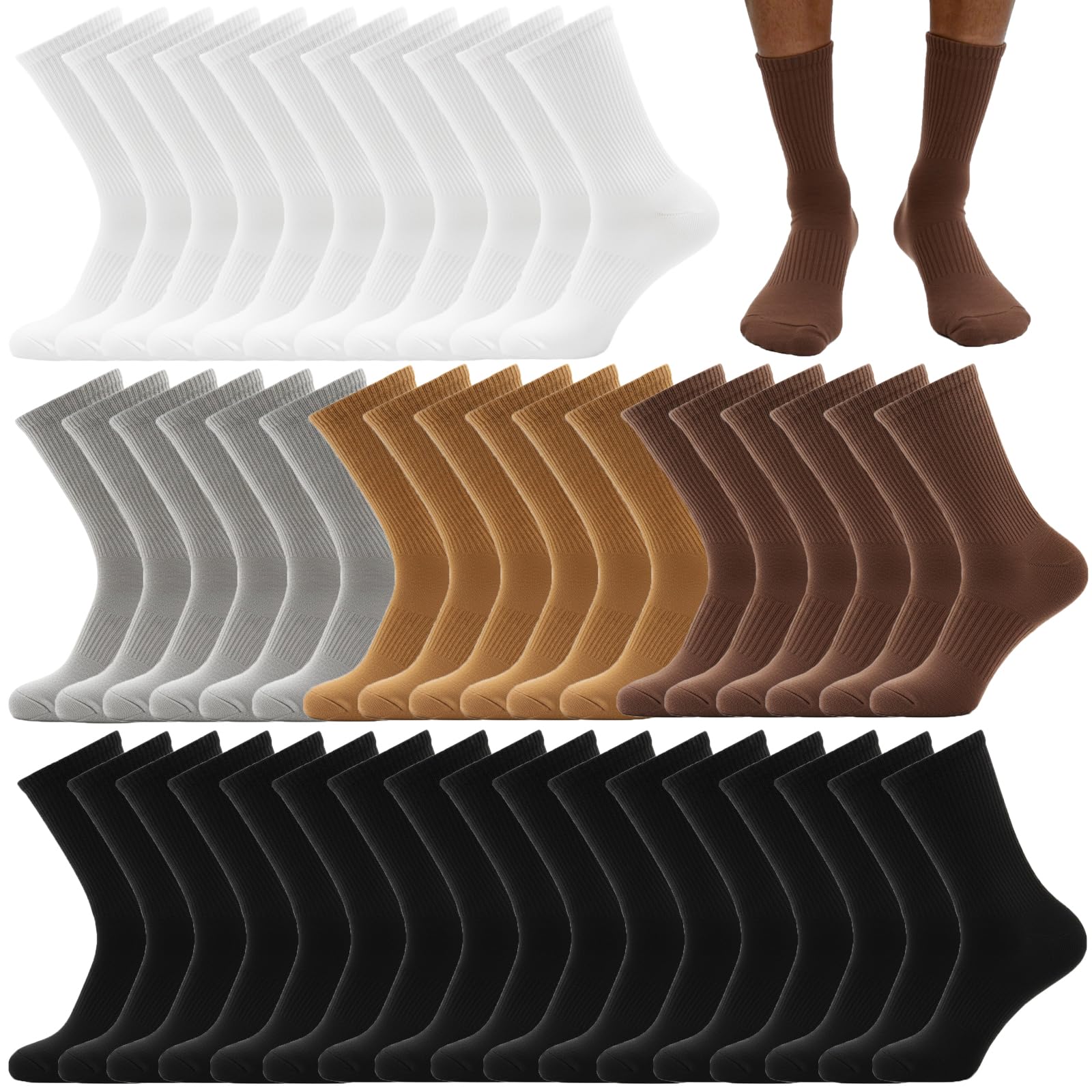 Looknniy 20 Pairs Crew Athletic Socks for Men Moisture Wicking Cushion Crew Socks for Sport Running Traveling