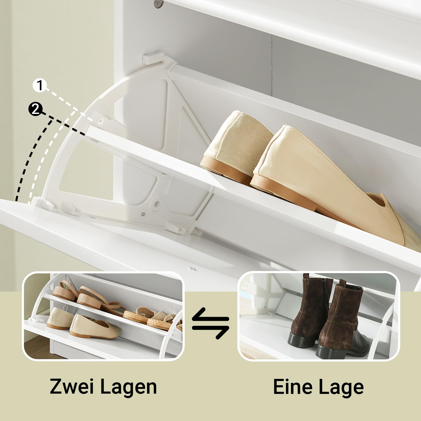 SoBuy Schuhkipper Schmal mit 3 Klappen - Schmaler Schuhschrank, Verstellbares Schuhregal Geschlossenfür Diele, Flur & Eingangsbereich - Flurschrank mit Kippsicherung 53x117x24cm Weiß FSR94-W