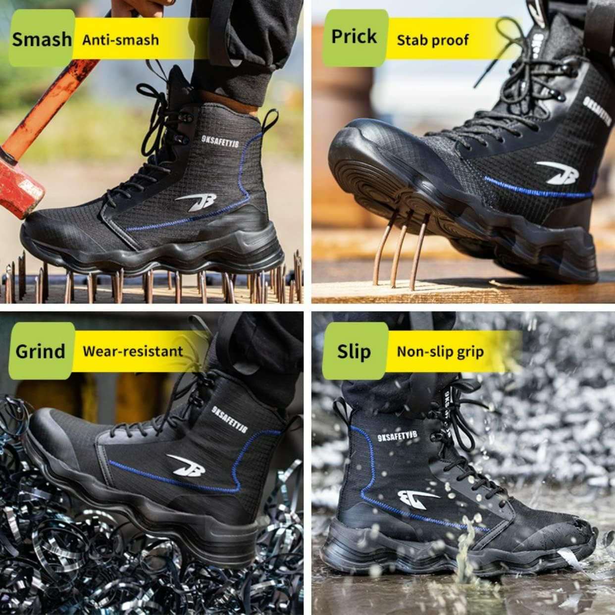 Micoklinlin Mens Steel Toe Shoes Lightweight High Top Safety Shoes for Work Non-Slip Breathable Outdoor Sneakers