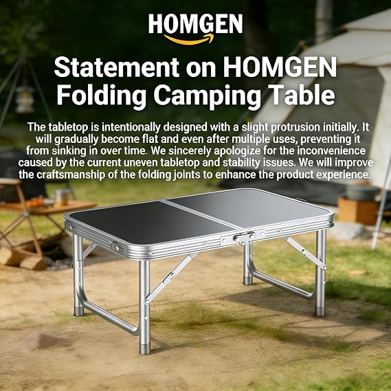 HOMGEN Portable Small Folding Table-Ease of Assembly-3 Heights Adjustable 30/20/10 Inch-23'' L x 16'' W Desktop Size-Stable Camp Table Foldable-Durable Load-Bearing Up to 66lbs-for RV/Camping/Picnic