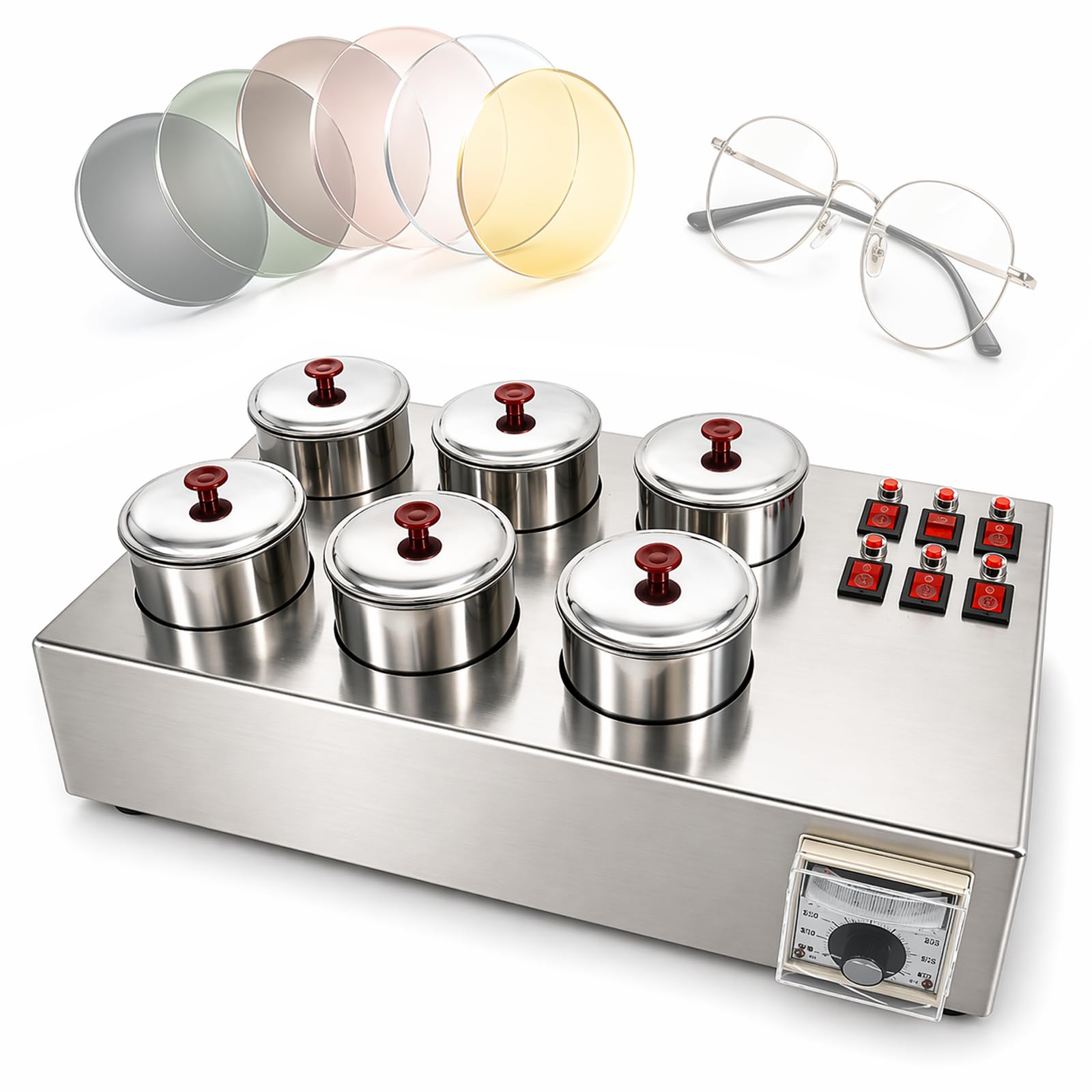 ZHJOPP Optical Lens Dyeing Machine, Eyeglasses Lens Dyeing Machine with 6 Independent Switches,Fast Heat Conduction for Lens Dyeing