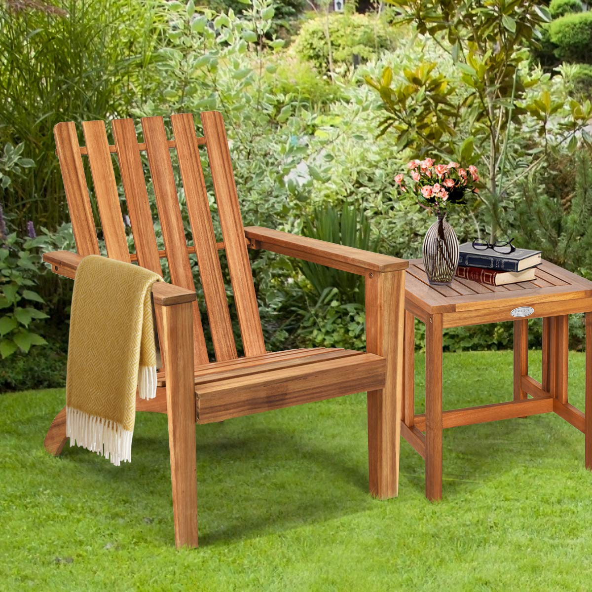 GIANTEX Adirondack Garden Chair Made of Acacia Wood Rustic Westport Chair Design Garden Furniture Wooden Lounger 160 kg Load Capacity Ergonomic for