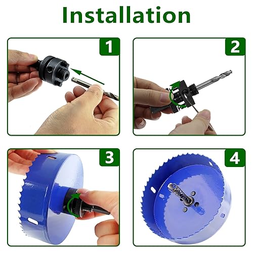 Vista 12 de Luomorgo - Sierra perforadora de 4 pulgadas/100 mm, acero de alta velocidad, profundidad de corte 1 1/4 pulgadas, adaptador de broca hexagonal