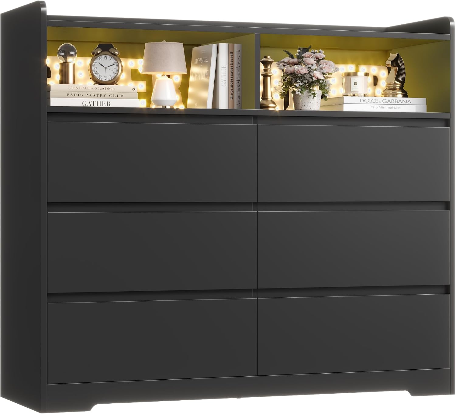 FOTOSOK Black Dresser, Dresser for Bedroom, 6 Drawer Chest of Drawers