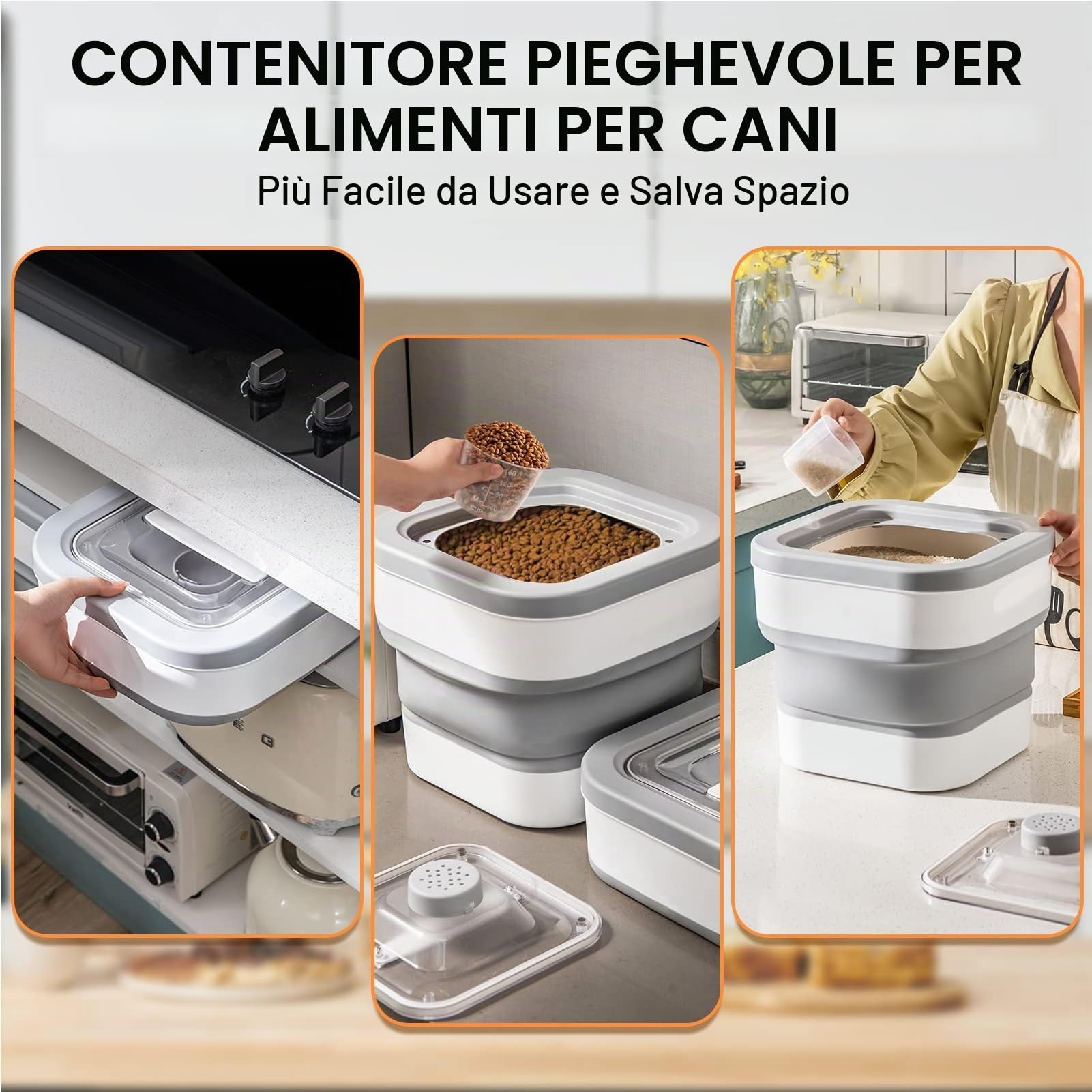 Contenitore Cibo Cani Gatto Porta Crocchette Pieghevole con Misurino e Pala per Alimenti Croccantini 5kg