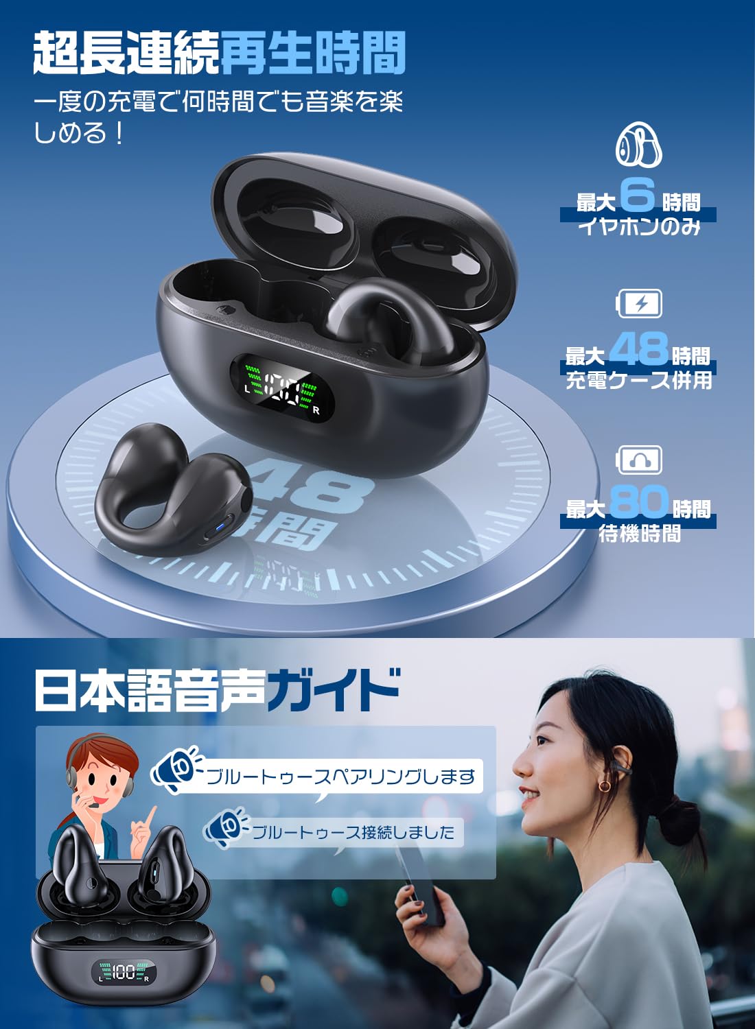 Amazon.co.jp: イヤホン bluetooth「2024音質強化·イヤーカフ型の魅力