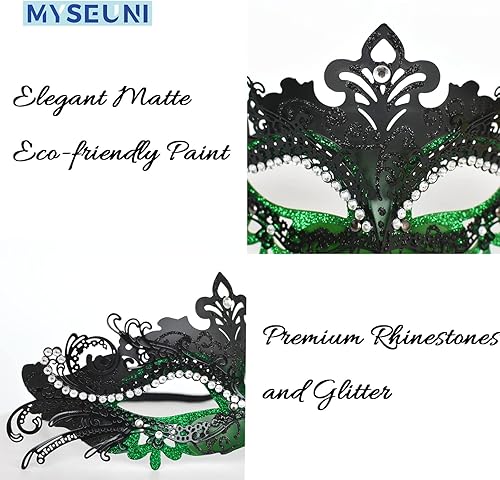 Miniatura 2 de Máscaras de máscaras para parejas Máscara veneciana de filigrana de metal brillante con diamantes de imitación y máscara veneciana para hombre para