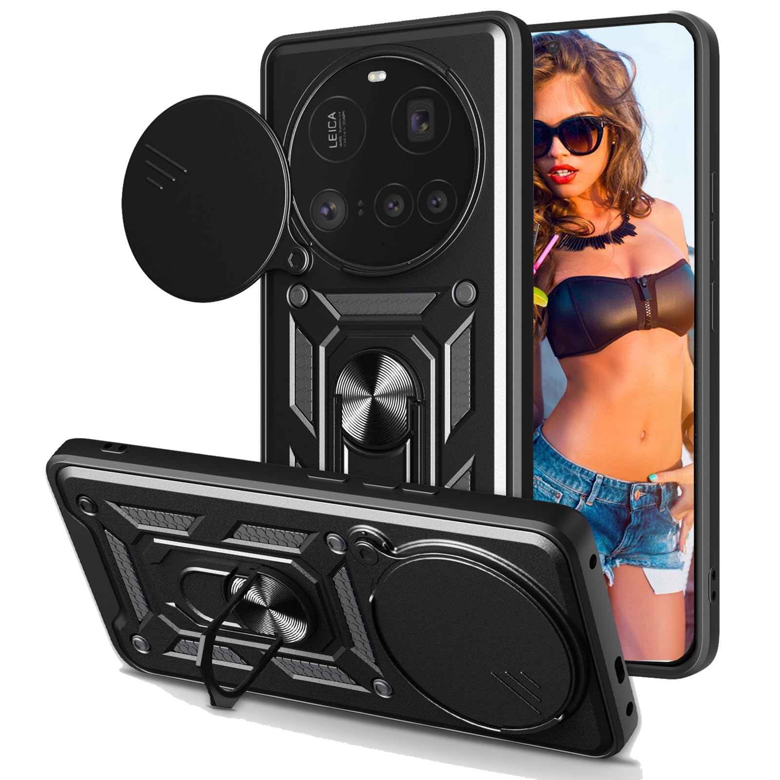 Ephoou Armor Case for Xiaomi 15 Ultra, Military Grade Shockproof Protection with Slide Camera Cover & 360° Rotatable Magnetic Ring Kickstand for