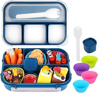 Pewwt Bento Lunch Box, Lunch Box Kids, 1300ML Bento Box Adult Lunch Box with 4 Compartment Lunch Box Containers for Adults/Kids/Toddler, Leak- Proof, Microwave/Dishwasher/Freezer Safe (Blue)
