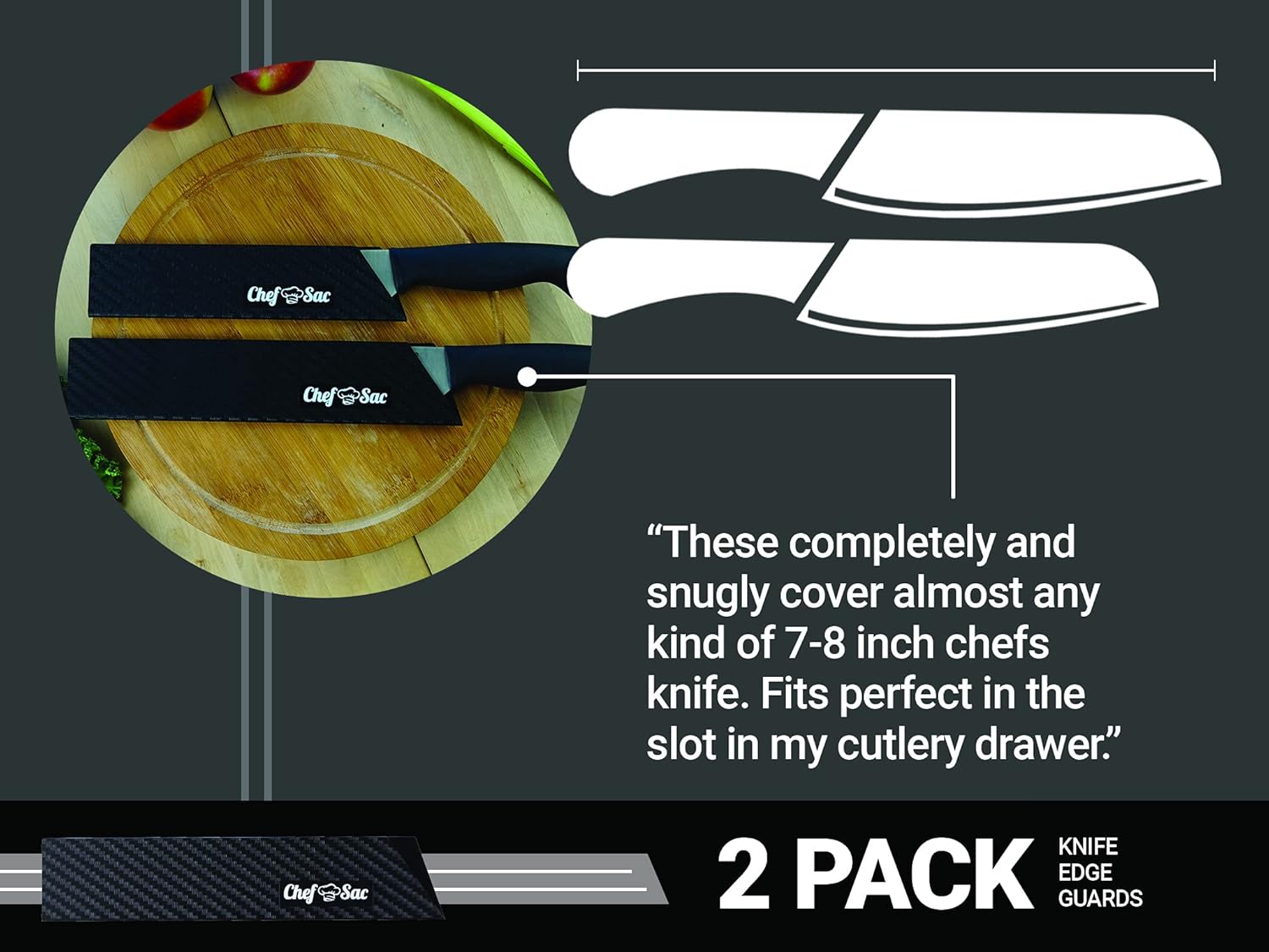 Chef Sac Knife Edge Guards | Universal Knife Cover & Professional Knife Protector | Durable BPA-Free ABS Plastic Knife Guards | Gentle Non-Scratch Felt Lining Chef Knife Sheath (2-Pack - 10.5 + 8.5): Home & Kitchen