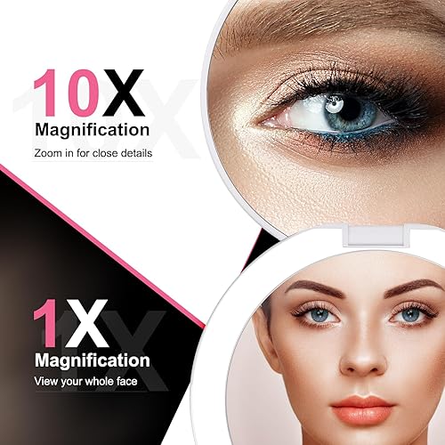 Miniatura 6 de Espejo de maquillaje de viaje con iluminación LED, espejo compacto recargable de 5 pulgadas 1X10X con 56 LED, 3 luces de color y brillo ajustable,