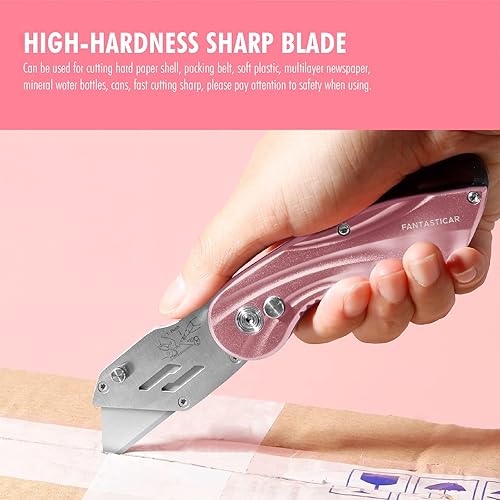 Miniatura 8 de FantastiCAR Cortador de cajas plegable, cuchillo de metal resistente con 5 cuchillas adicionales, cambio rápido de hoja y embalaje de regalo de