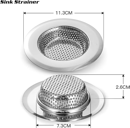 Miniatura 3 de Colador de cesta de fregadero de cocina de acero inoxidable resistente con borde de 4.5 pulgadas de diámetro y tapón de fregadero de cocina de acero