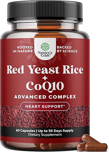 Arroz de levadura roja con suplemento de CoQ10 - Fórmula avanzada para corazón saludable y niveles de colesterol saludable para hombres y mujeres -