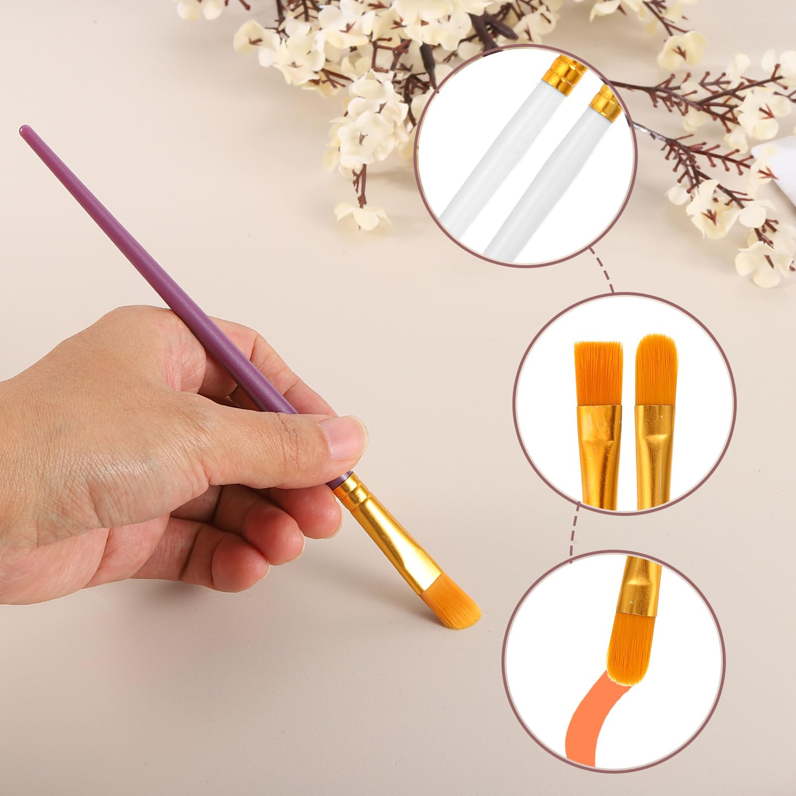 PATIKIL Set Di Pennelli, 200Pcs Pennelli Acrilici Setole In Nylon Per Acquerello Pittura A Olio Miniature Dettagli Pittura Su Roccia, Bianco