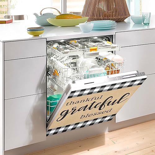 Miniatura 5 de Funda magnética para lavavajillas con diseño de búfalo a cuadros blancos para la parte delantera, cubierta magnética para lavavajillas, panel