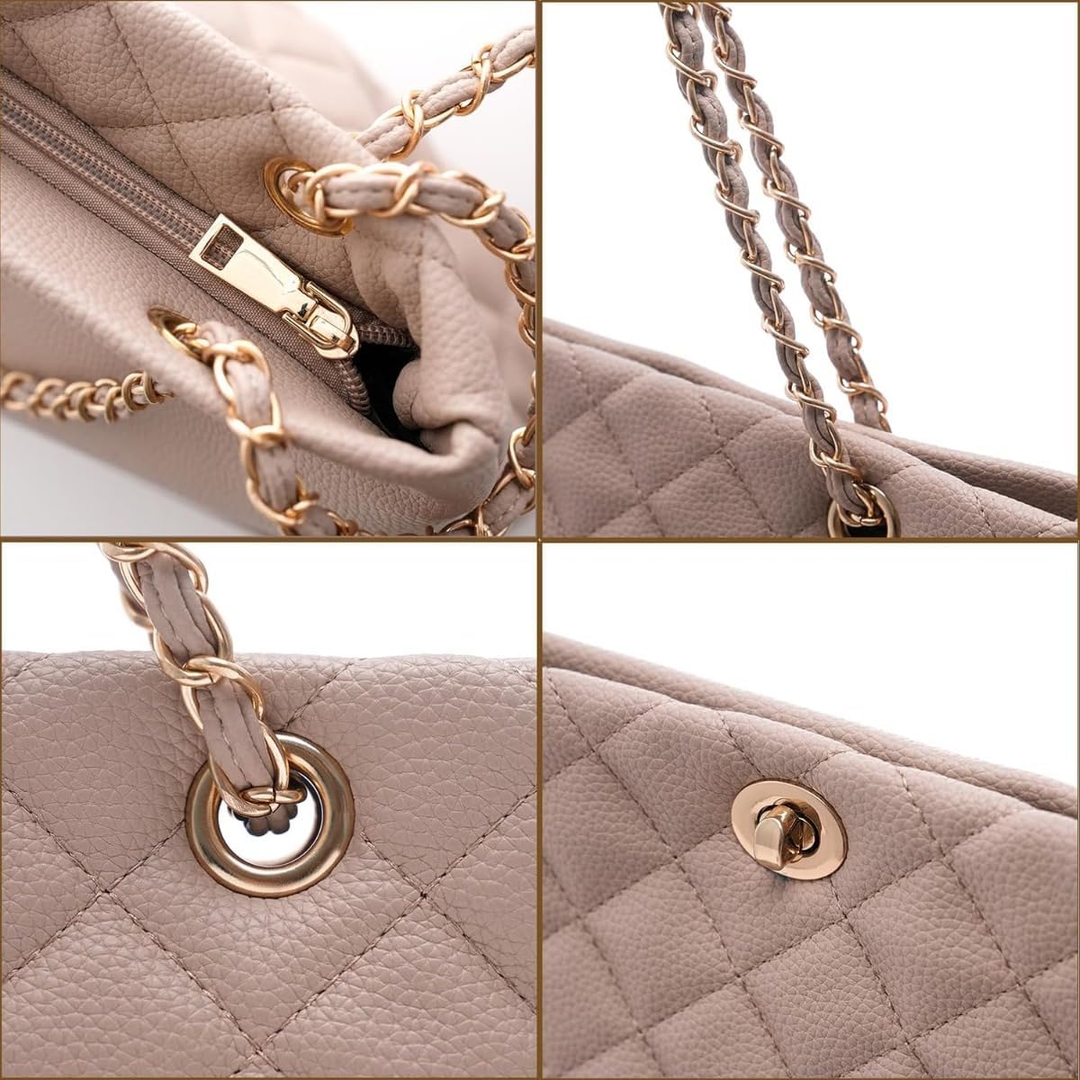 Large Double Strap Tote, Genuine Leather Shoulder Bag with Detachable Chain for Women