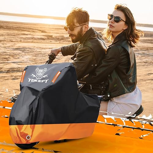 Miniatura 6 de Funda para motocicleta, impermeable para todas las estaciones, protección de refugio para scooters interiores y exteriores con 2 tiras reflectantes